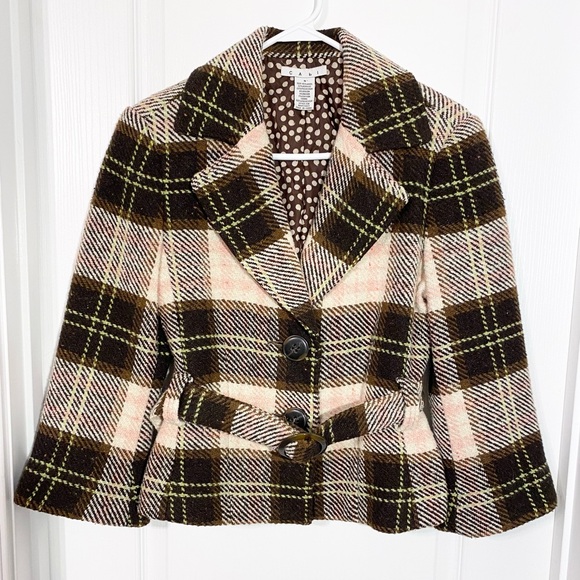 CAbi Jackets & Blazers - CAbi Belted Plaid Wool Blend Belted Blazer Jacket Brown Pink Size 4